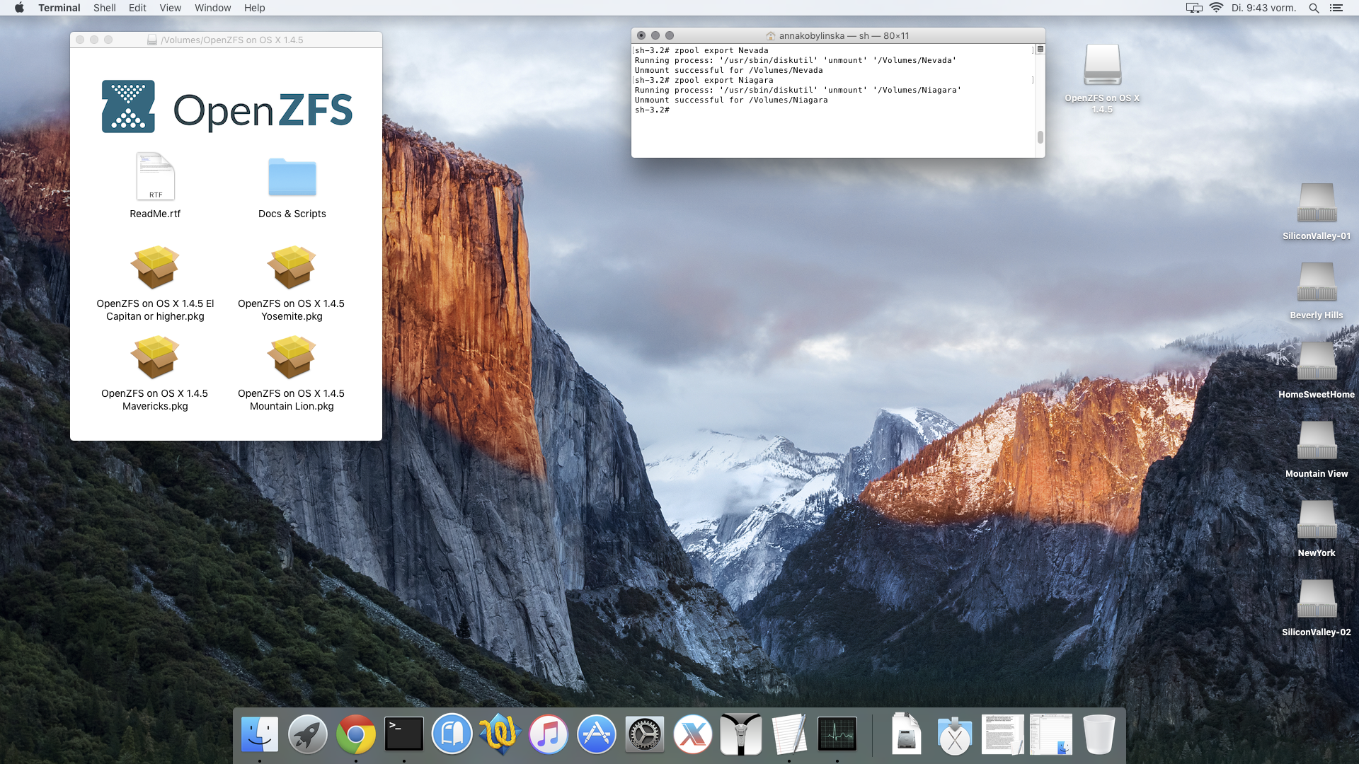Open ZFS für OS X: Unmounten von ZFS-Volumes vor der Installation eines neuen ZFS-Treibers
